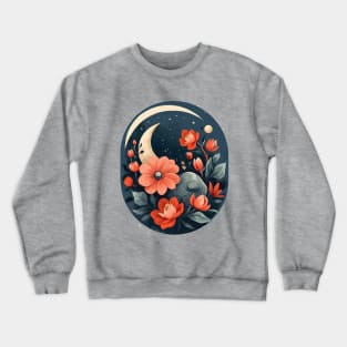 Floral Moons in Space by Akbaly Crewneck Sweatshirt